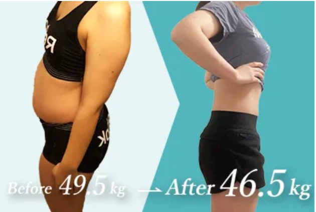 体重は3キロしか変わらないが、体脂肪が5％落ちて引き締まった女性の画像