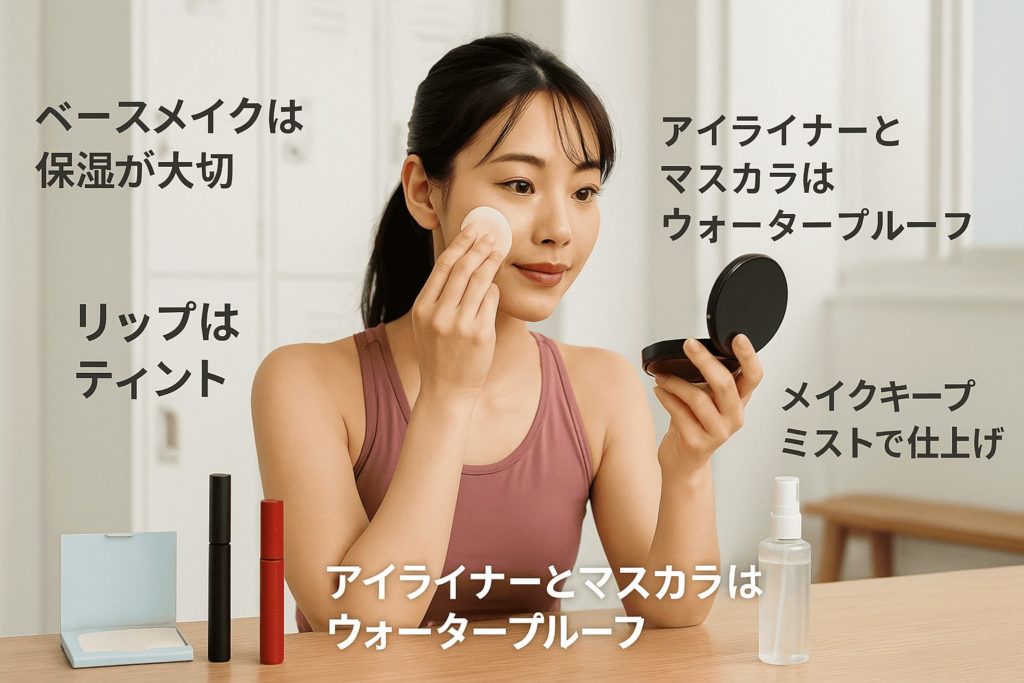 ジムで運動しても崩れにくいメイクをする女性