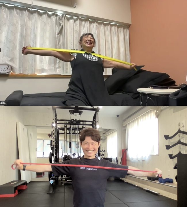 小原トレーナーと細江様のオンライントレーニングの様子