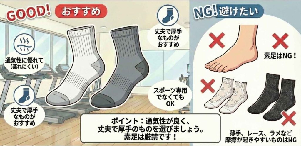 女性がジムで着用する靴下のおすすめとNG例