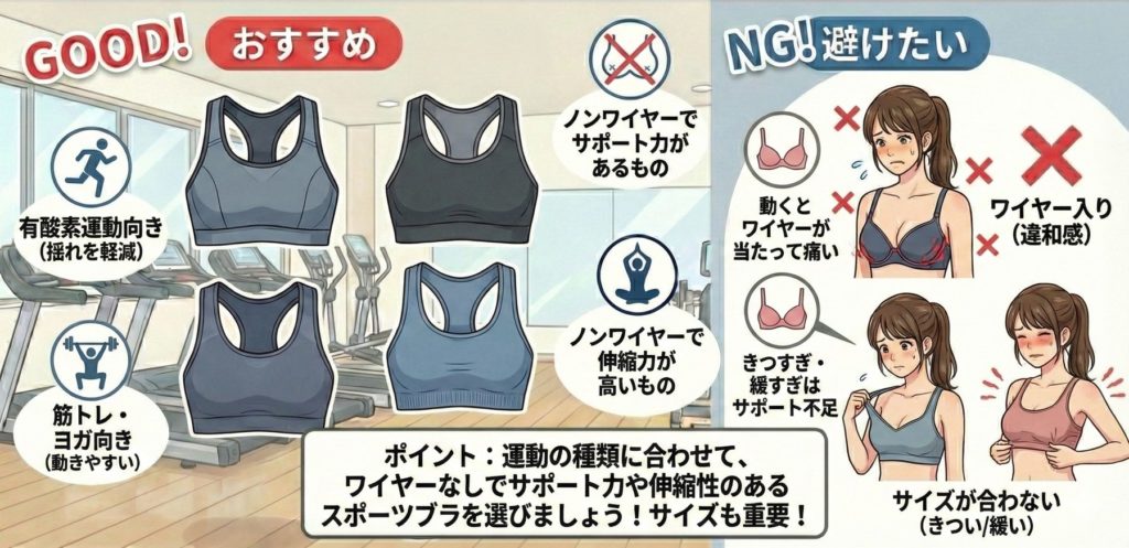 女性がジムで着用するトアンダーウェアのおすすめとNG例