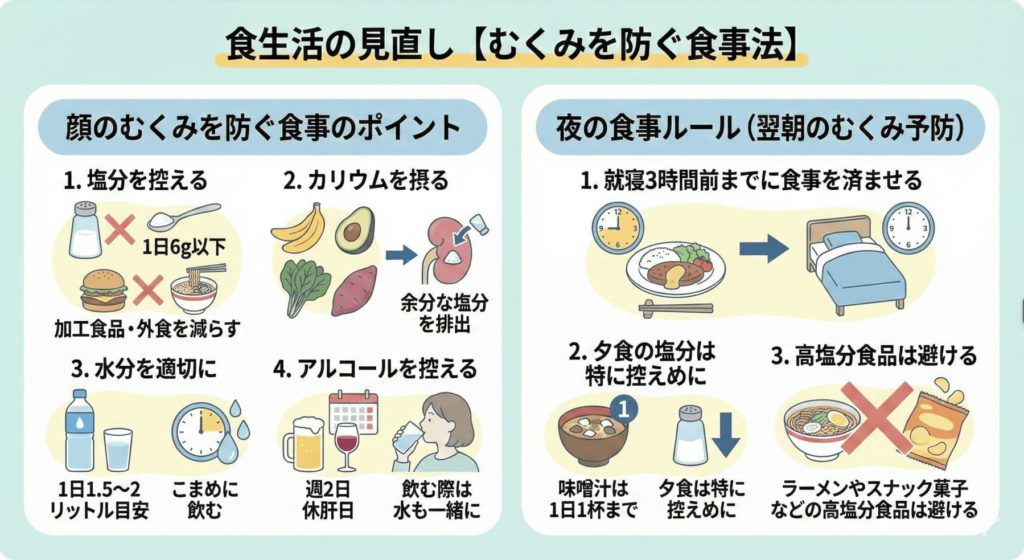 顔のむくみを防ぐ食事のコツ
