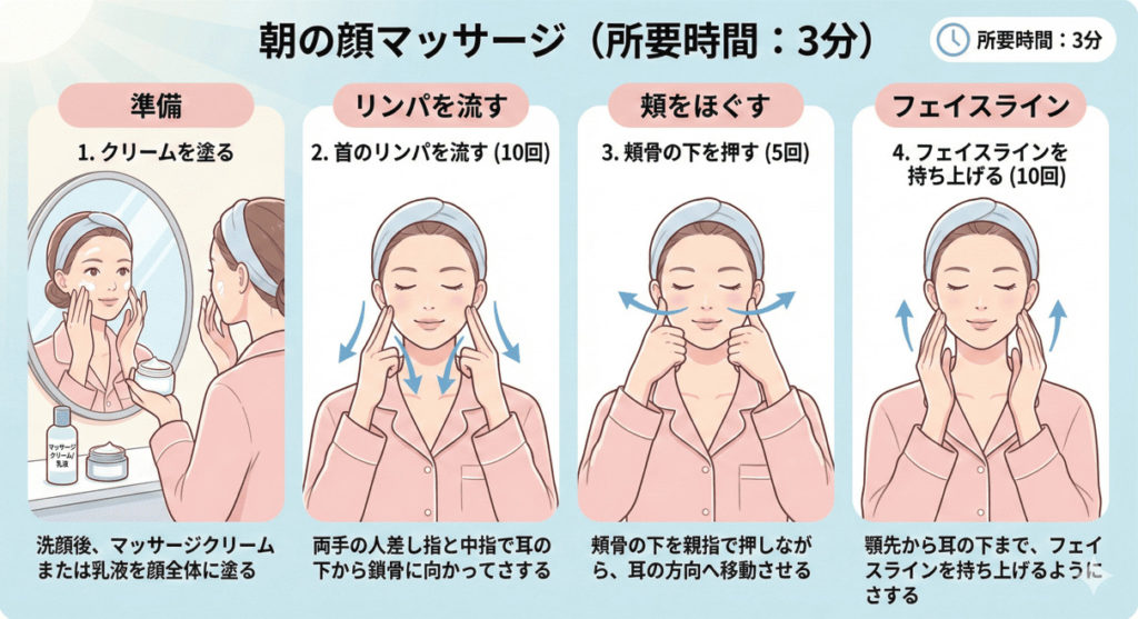 メイク前の顔のリンパマッサージ