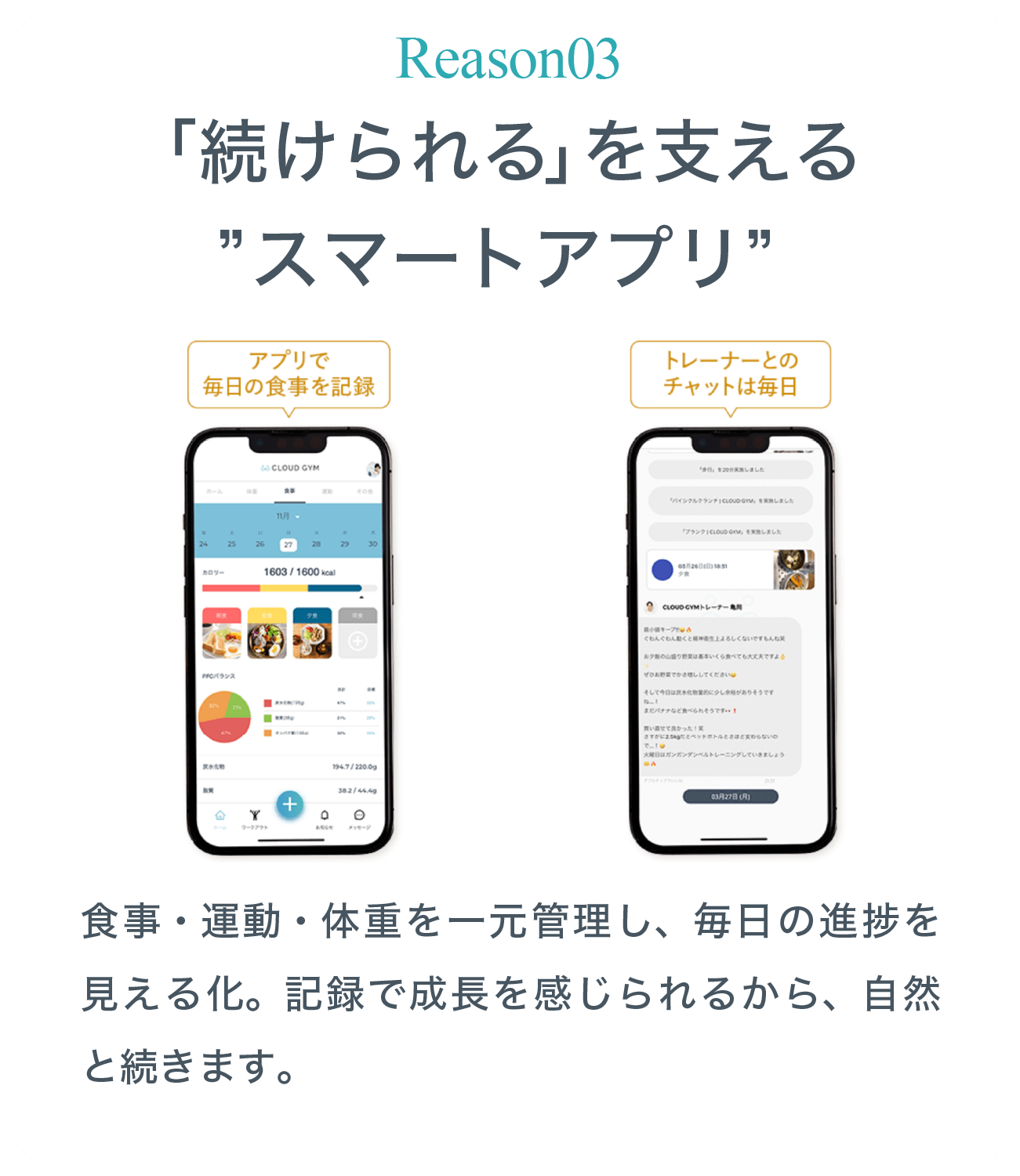 REASON 03 運動サポート専属トレーナーがあなた専用の運動メニューを配信